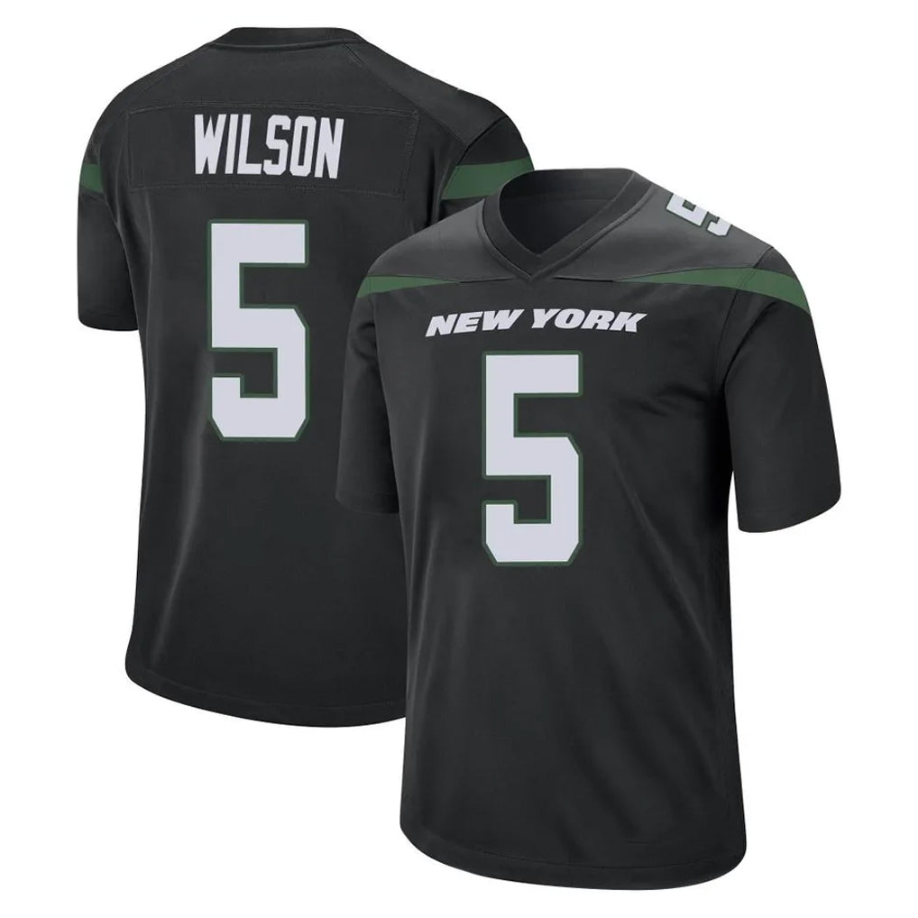 NY.Jets #5 Garrett Wilson Player Stealth Black Home Game Edoa Stitched Jerseys