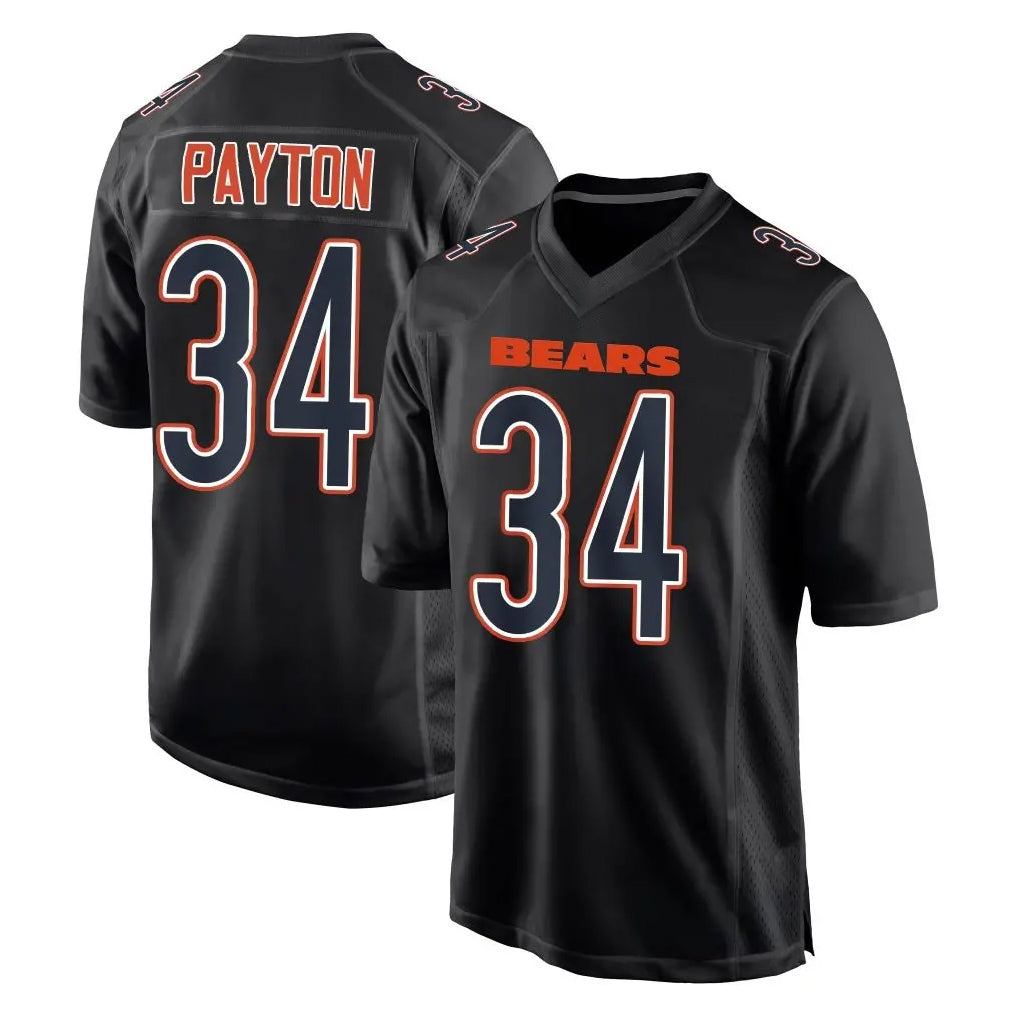 C.Bears #34 Walter Payton Player Carbon Black Fashion Game Edoa Stitched Jerseys