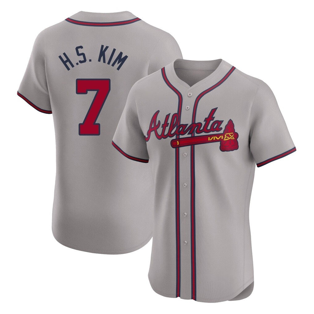 A.Braves #7 Ha-Seong Kim Player Gray Limited Elite Home Game Edoa Stitched Jerseys
