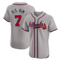 A.Braves #7 Ha-Seong Kim Player Gray Limited Elite Home Game Edoa Stitched Jerseys