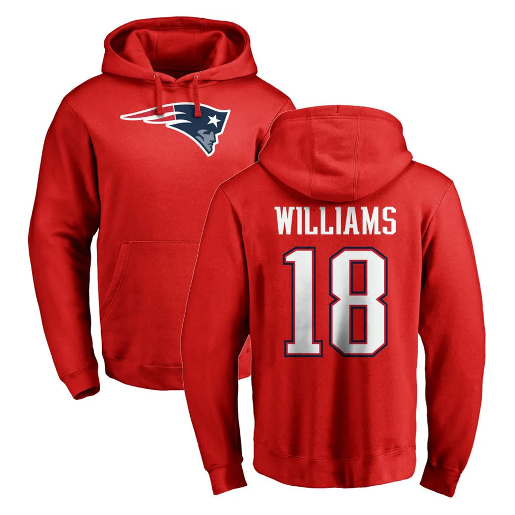 NE.Patriots #18 Kyle Williams Player Red LOGO Pullover Hoodies Home Game Edoa Stitched Jerseys