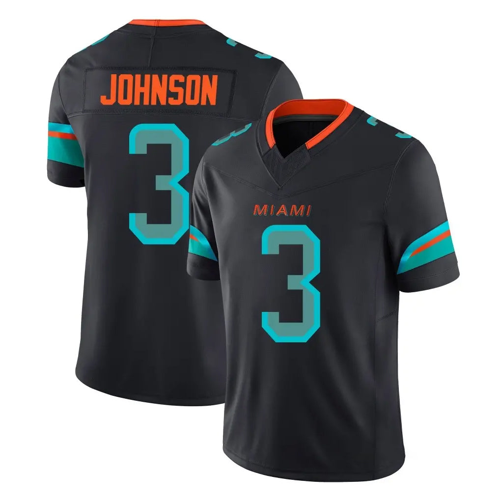 M.Dolphins #3 Chris Johnson Player Black Limited Pitch Rivalries Collection Home Game Edoa Stitched Jerseys