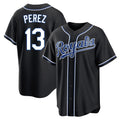 KC.Royals #13 Salvador Perez Player Black Carbon Fashion Home Game Edoa Stitched Jerseys