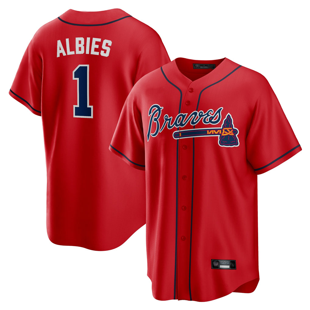 A.Braves #1 Ozzie Albies Player Red Home Game Edoa Stitched Jerseys