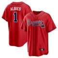 A.Braves #1 Ozzie Albies Player Red Home Game Edoa Stitched Jerseys