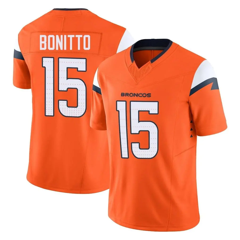D.Broncos #15 Nik Bonitto Player Orange Vapor F.U.S.E. Limited Home Game Edoa Stitched Jerseys