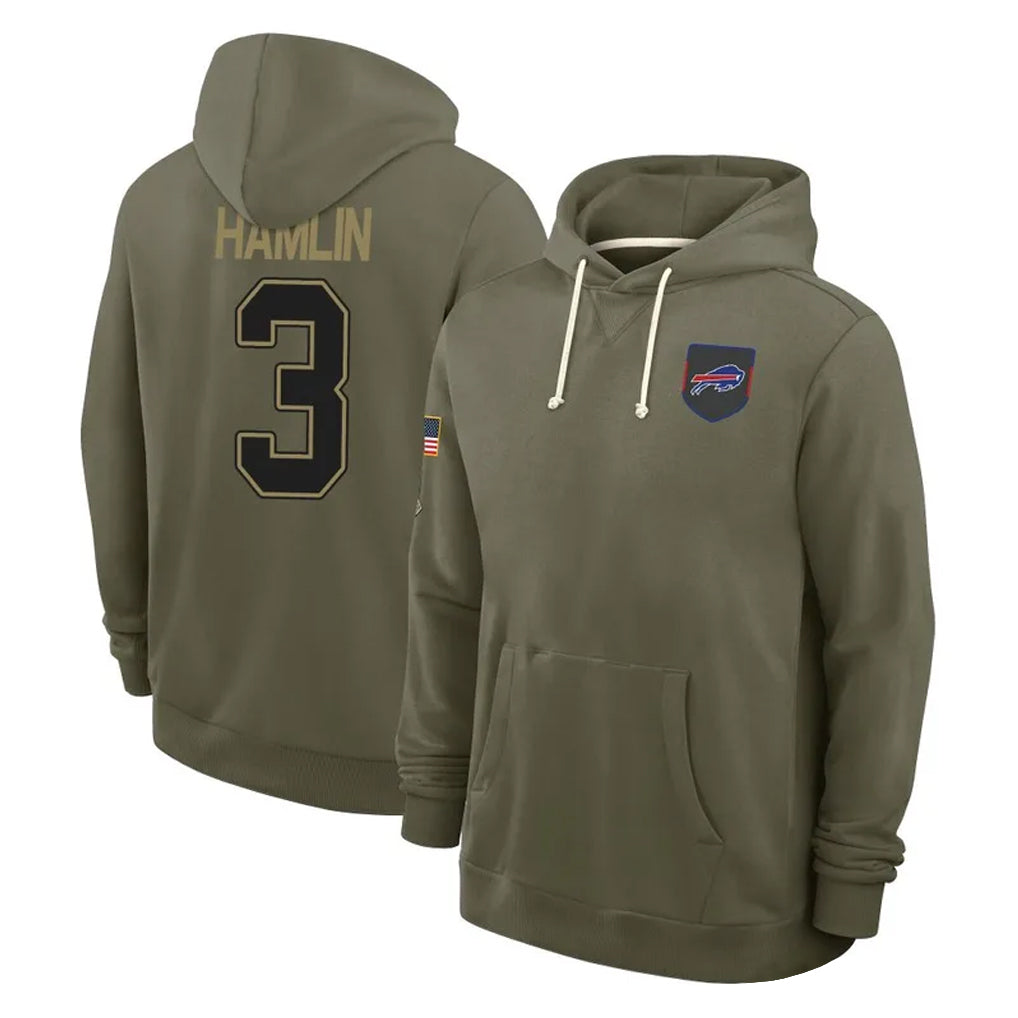 B.Bills #3 Damar Hamlin Player Olive Salute To Service Hoodies Game Edoa Stitched Jerseys