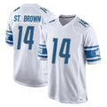 D.Lions #14 Amon-Ra St. Brown Player White Home Game Edoa Stitched Jerseys