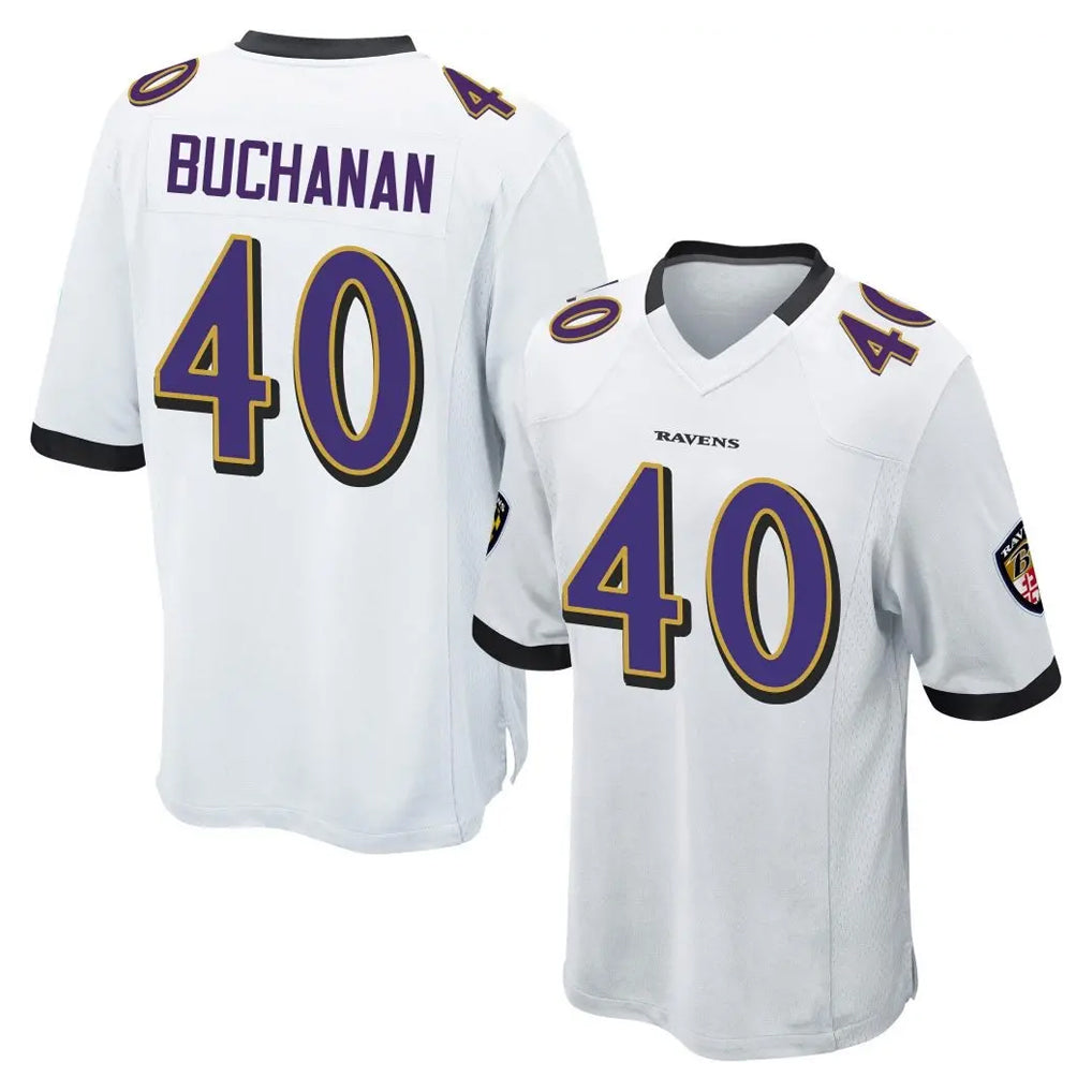 B.Ravens #40 Teddye Buchanan Player White Home Game Edoa Stitched Jerseys