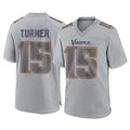 M.Vikings #15 Dallas Turner Player Gray Atmosphere Fashion Home Game Edoa Stitched Jerseys