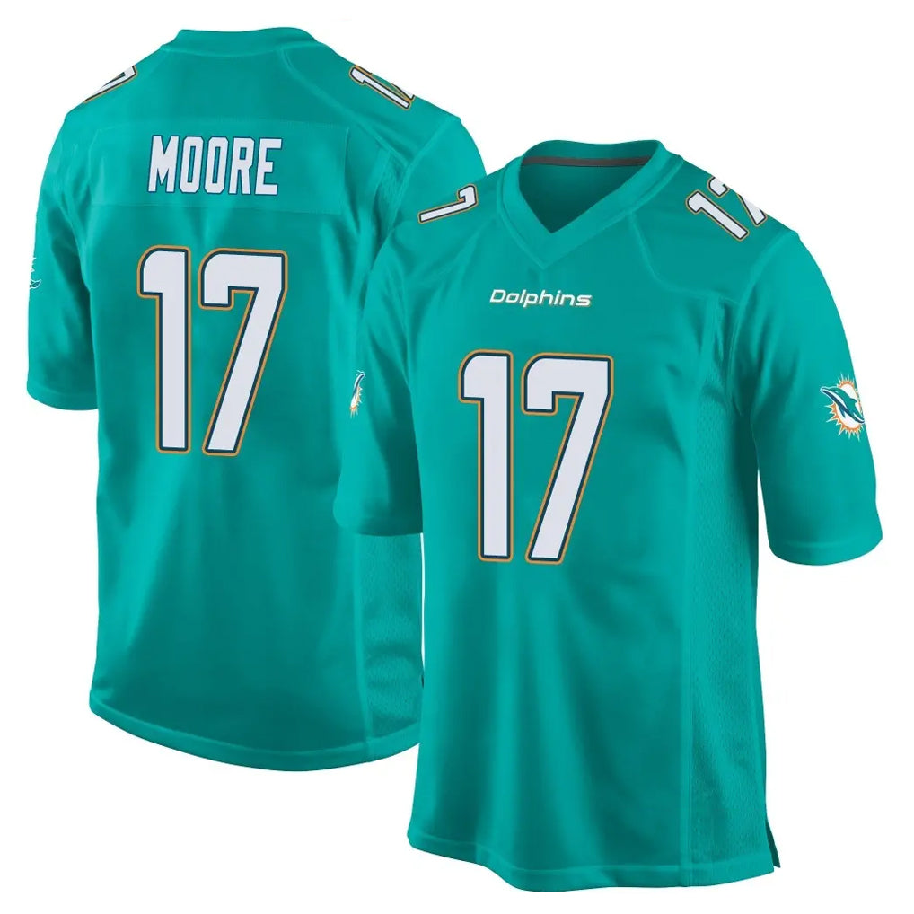 M.Dolphins #17 Trey Moore Player Aqua Team Color Home Game Edoa Stitched Jerseys