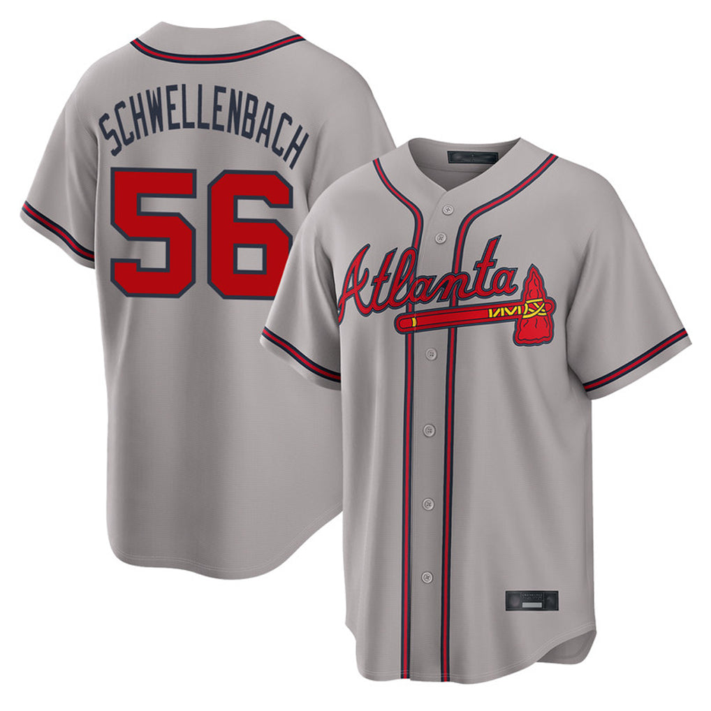 A.Braves #56 Spencer Schwellenbach Player Gray Home Game Edoa Stitched Jerseys
