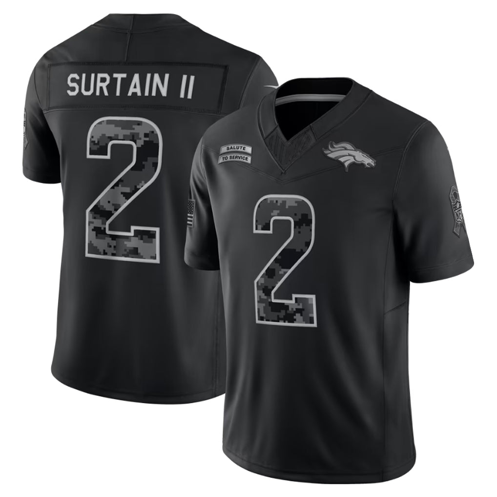 D.Broncos #2 Patrick Surtain II Player Black Limited 2026 Salute to Service Home Game Edoa Stitched Jerseys