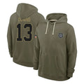 D.Cowboys #13 Caleb Downs Player Olive Salute to Service Pullover Hoodies Limited Edoa Stitched Jerseys