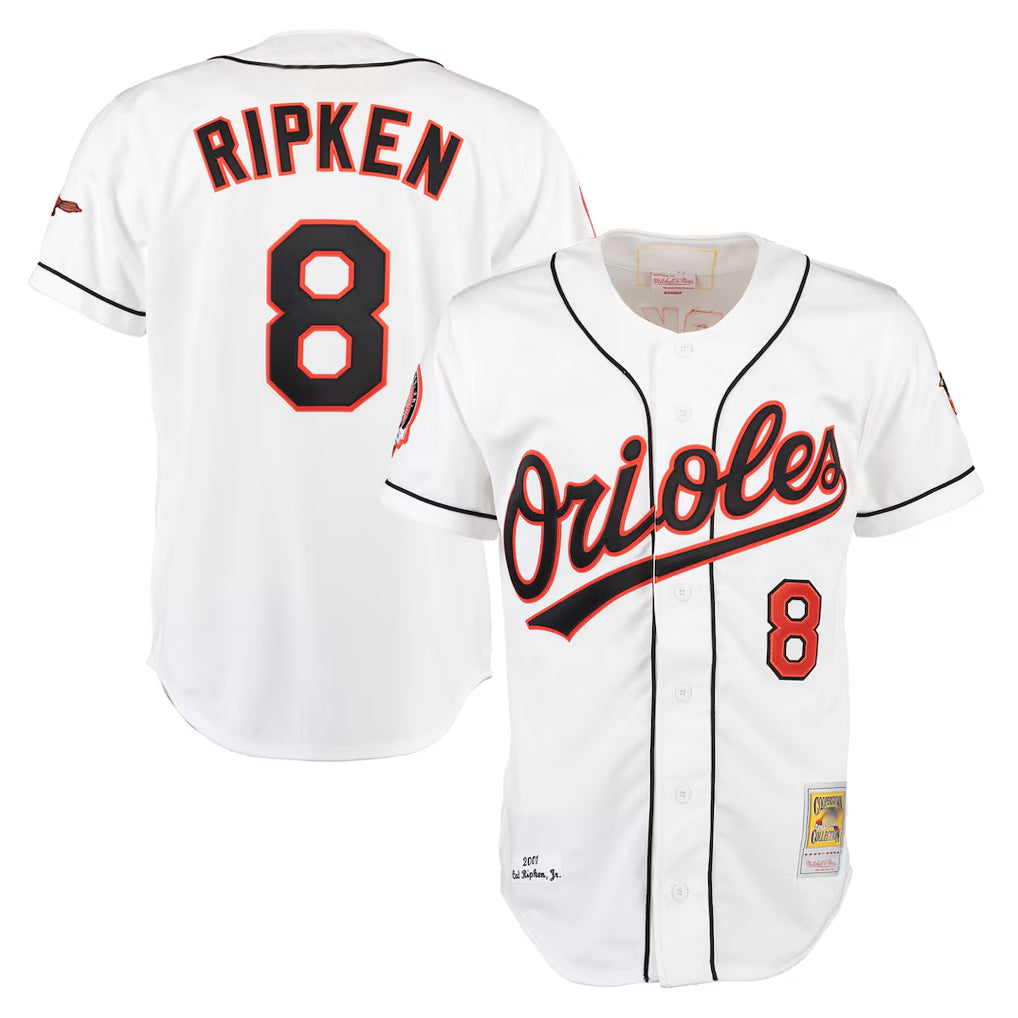 B.Orioles #8 Cal Ripken Player White Mitchell & Ness Home Game Edoa Stitched Jerseys