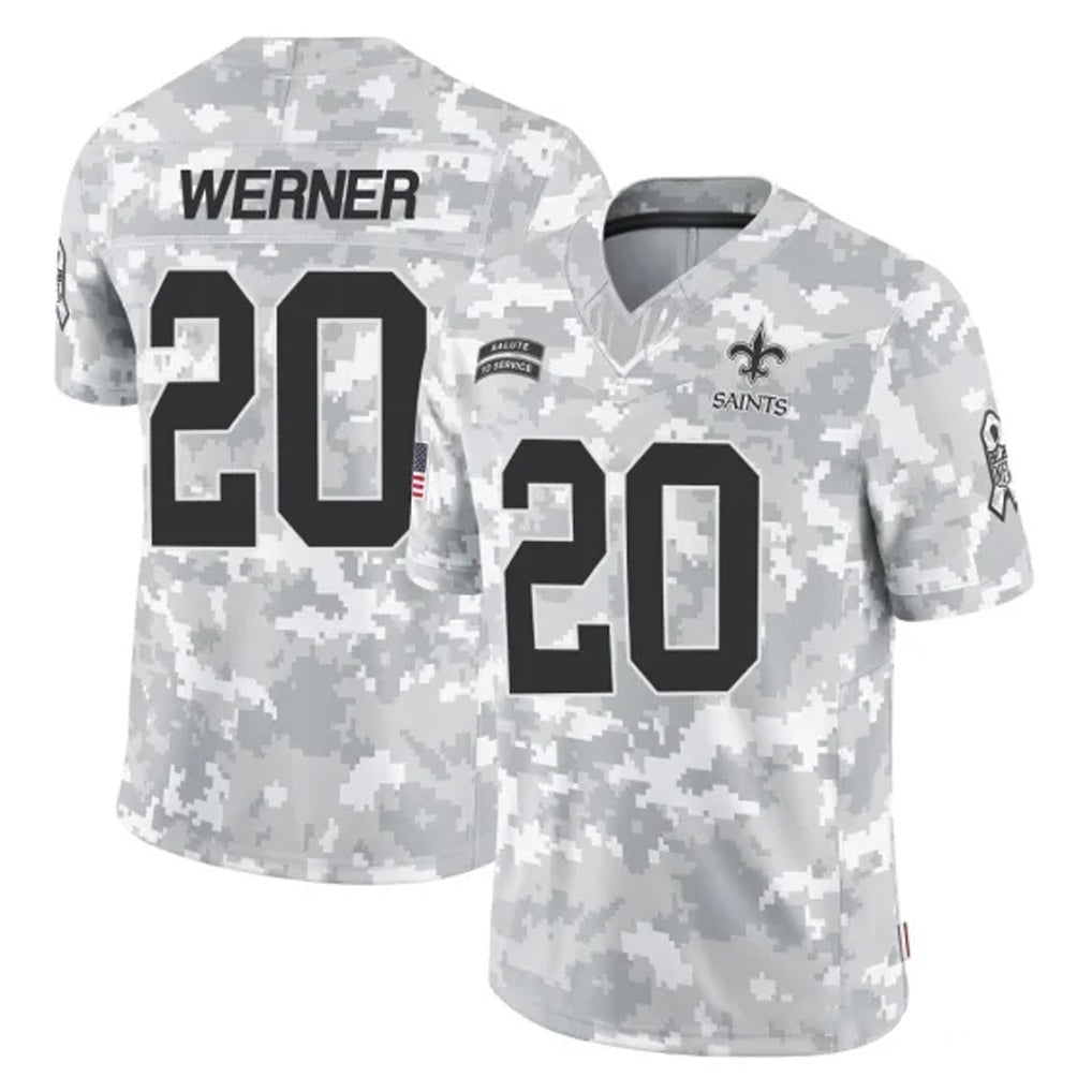 NO.Saints #20 Pete Werner Player Arctic Camo Salute To Service Limited Game Edoa Stitched Jerseys