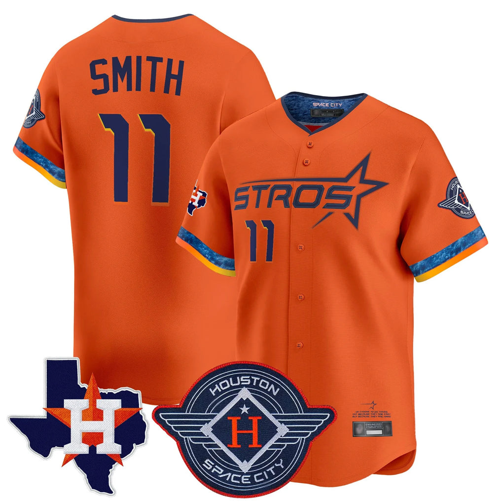 H.Astros #11 Cam Smith Player Orange City Connect Texas Patch Vapor Premier Limited Home Edoa Stitched Jerseys
