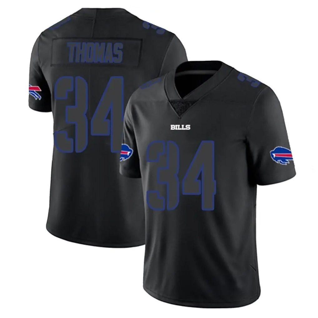 B.Bills #34 Thurman Thomas Player Black Impact Limited Home Game Edoa Stitched Jerseys