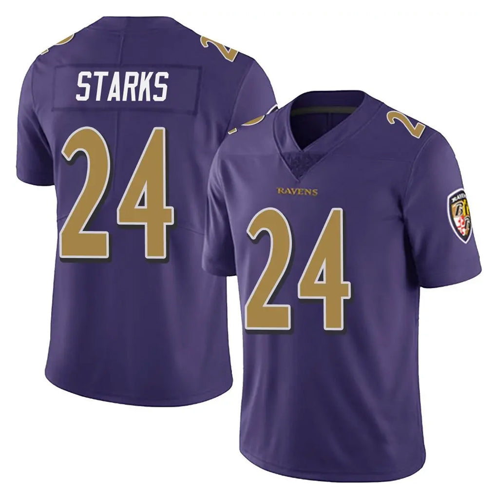 B.Ravens #24 Malaki Starks Player Purple Color Rush Vapor Untouchable Limited Home Game Edoa Stitched Jerseys