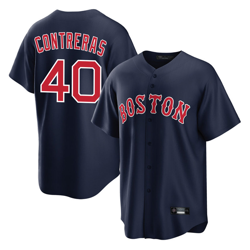 B.Red Sox #40 Willson Contreras Player Navy Home Game Edoa Stitched Jerseys