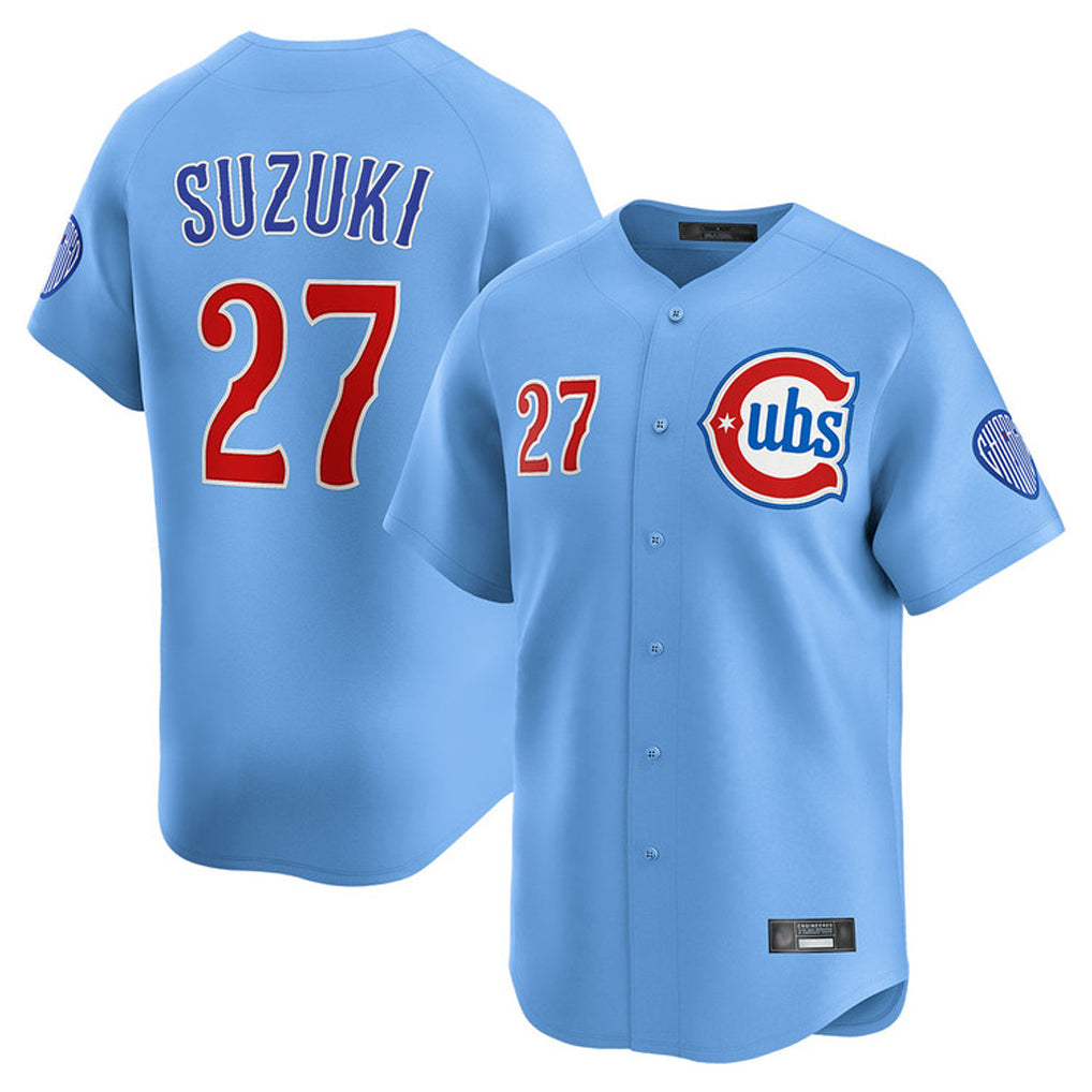 C.Cubs #27 Seiya Suzuki Player Light Blue Limited Home Edoa Stitched Jerseys