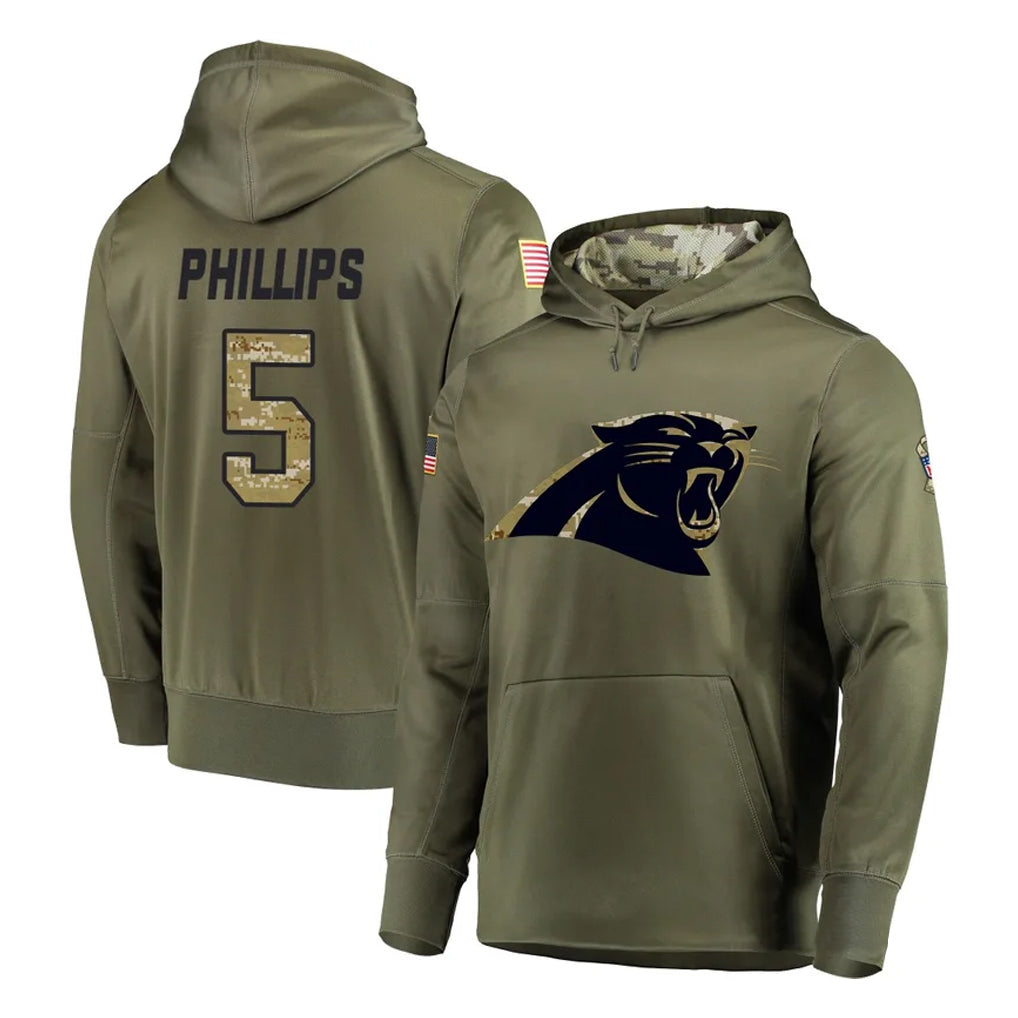 C.Panthers #5 Jaelan Phillips Player Olive Salute to Service Hoodies Edoa Stitched Jerseys