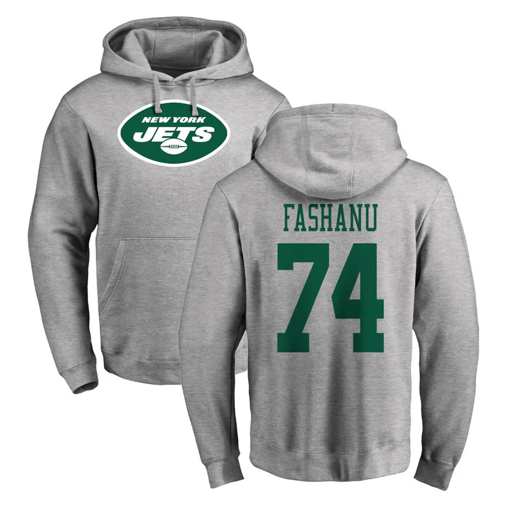 NY.Jets #74 Olu Fashanu Player Gray LOGO Pullover Hoodies Limited Game Edoa Stitched Jerseys
