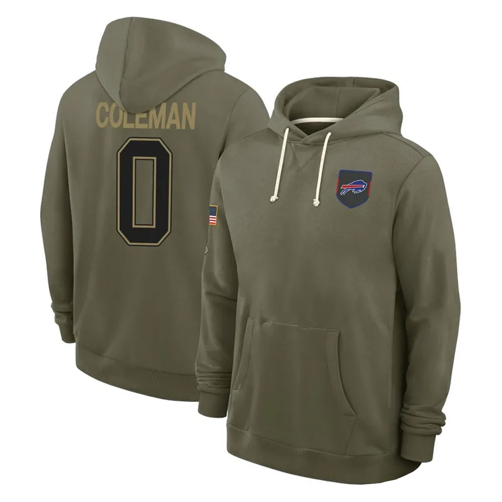 B.Bills #0 Keon Coleman Player Olive Salute To Service Hoodies Game Edoa Stitched Jerseys