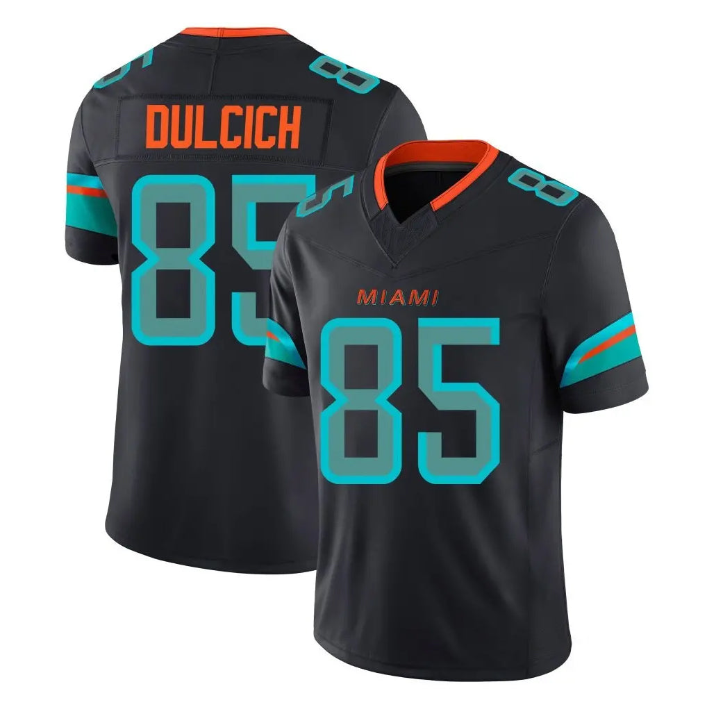 M.Dolphins #85 Greg Dulcich Player Black Limited Pitch Rivalries Collection Home Game Edoa Stitched Jerseys