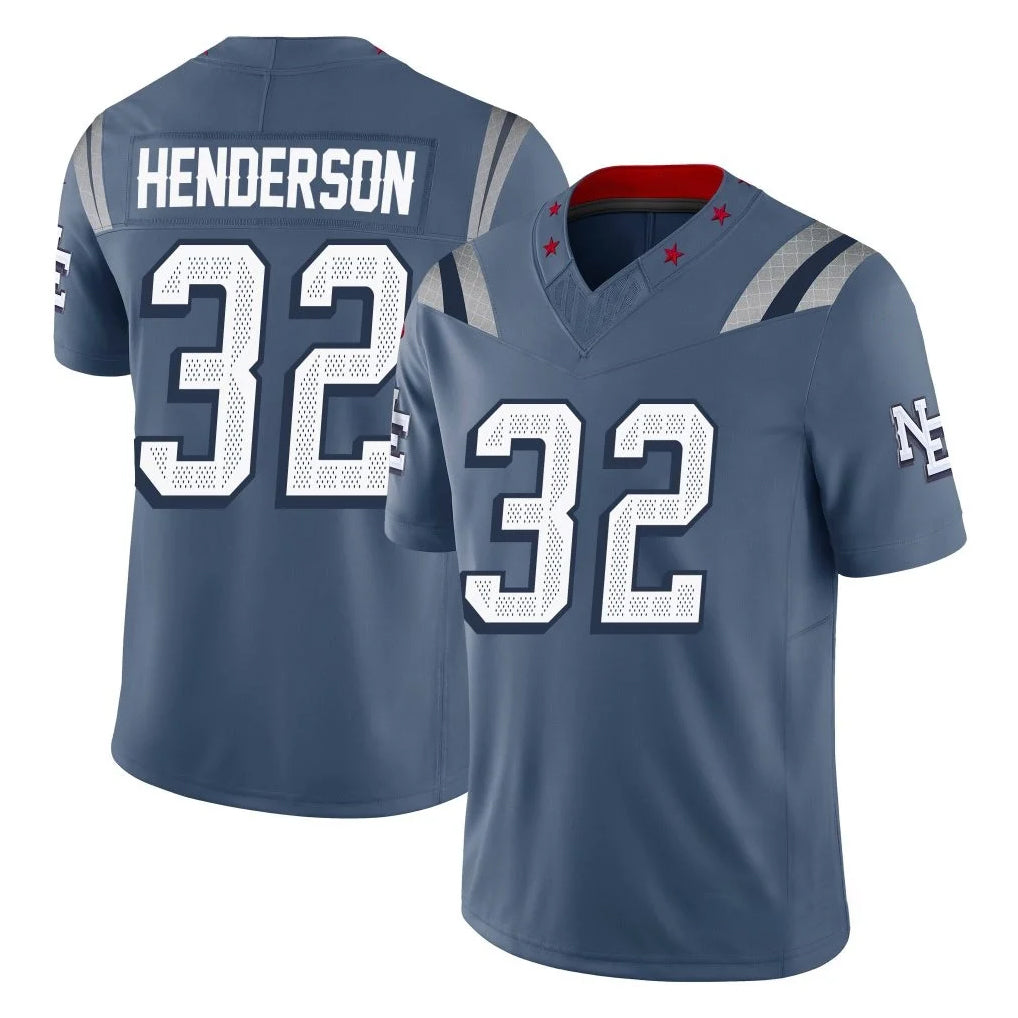 NE.Patriots #32 TreVeyon Henderson Player Blue Limited Rivalries Collection Home Game Edoa Stitched Jerseys