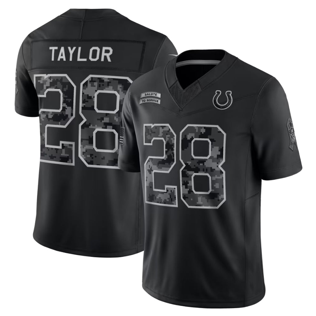 IN.Colts #28 Jonathan Taylor Player Black Limited 2026 Salute to Service Home Game Edoa Stitched Jerseys
