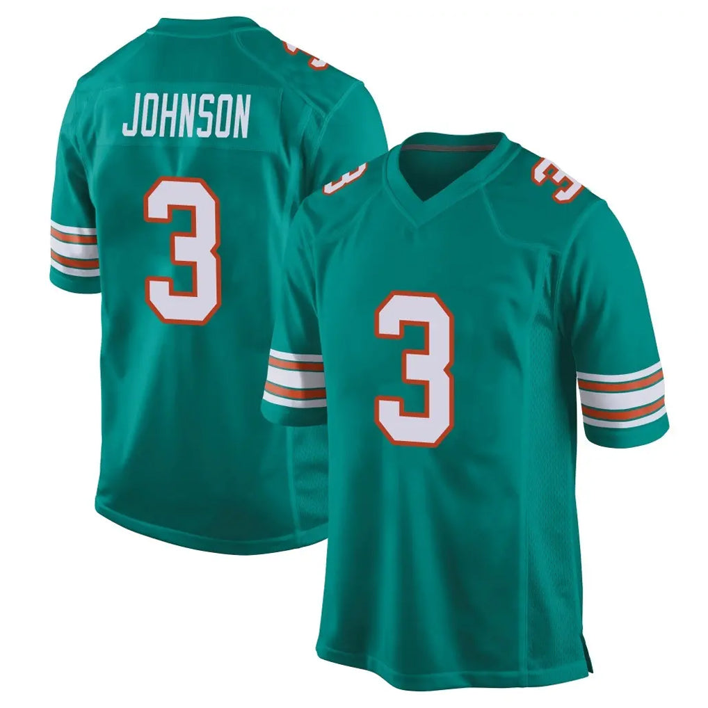M.Dolphins #3 Chris Johnson Player Aqua Alternate Home Game Edoa Stitched Jerseys