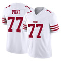 SF.49ers #77 Dominick Puni Player White Limited Vapor F.U.S.E. Home Game Edoa Stitched Jerseys