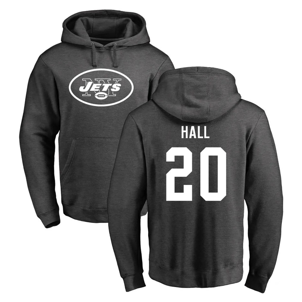 NY.Jets #20 Breece Hall Player Gray Pullover Hoodies Limited Game Edoa Stitched Jerseys