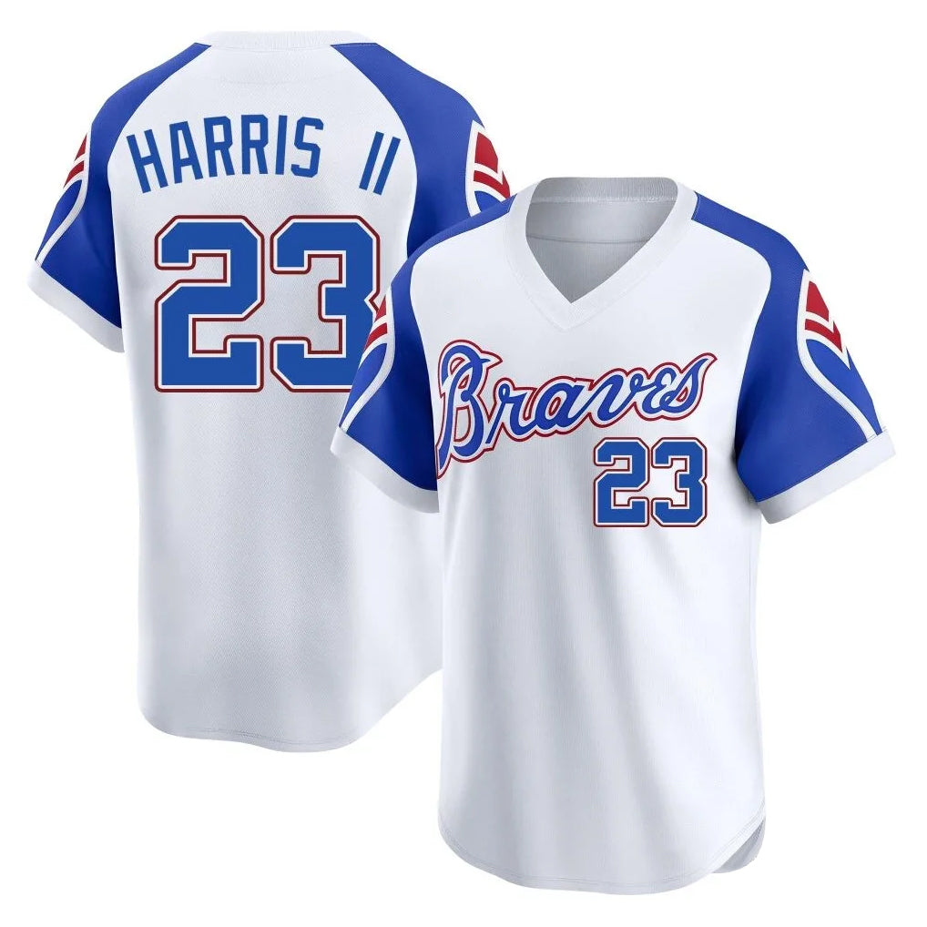 A.Braves #23 Michael Harris II Player White Throwback Cooperstown Collection T-shirt Game Edoa Stitched Jerseys