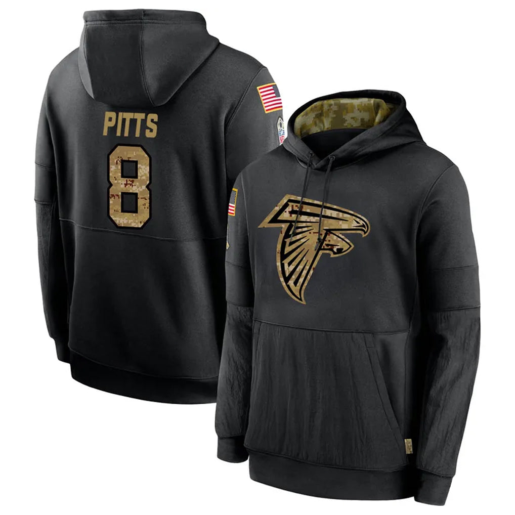 A.Falcons #8 Kyle Pitts Sr. Player Black Salute to Service Limited Black Hoodie Edoa Stitched Jerseys