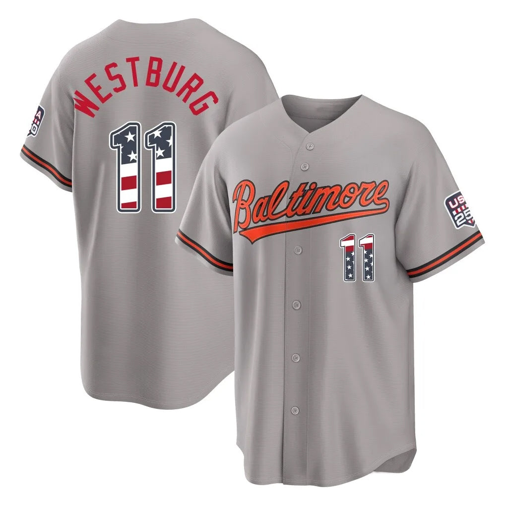 B.Orioles #11 Jordan Westburg Player Gray USA 250 Fourth of July Home Game Edoa Stitched Jerseys