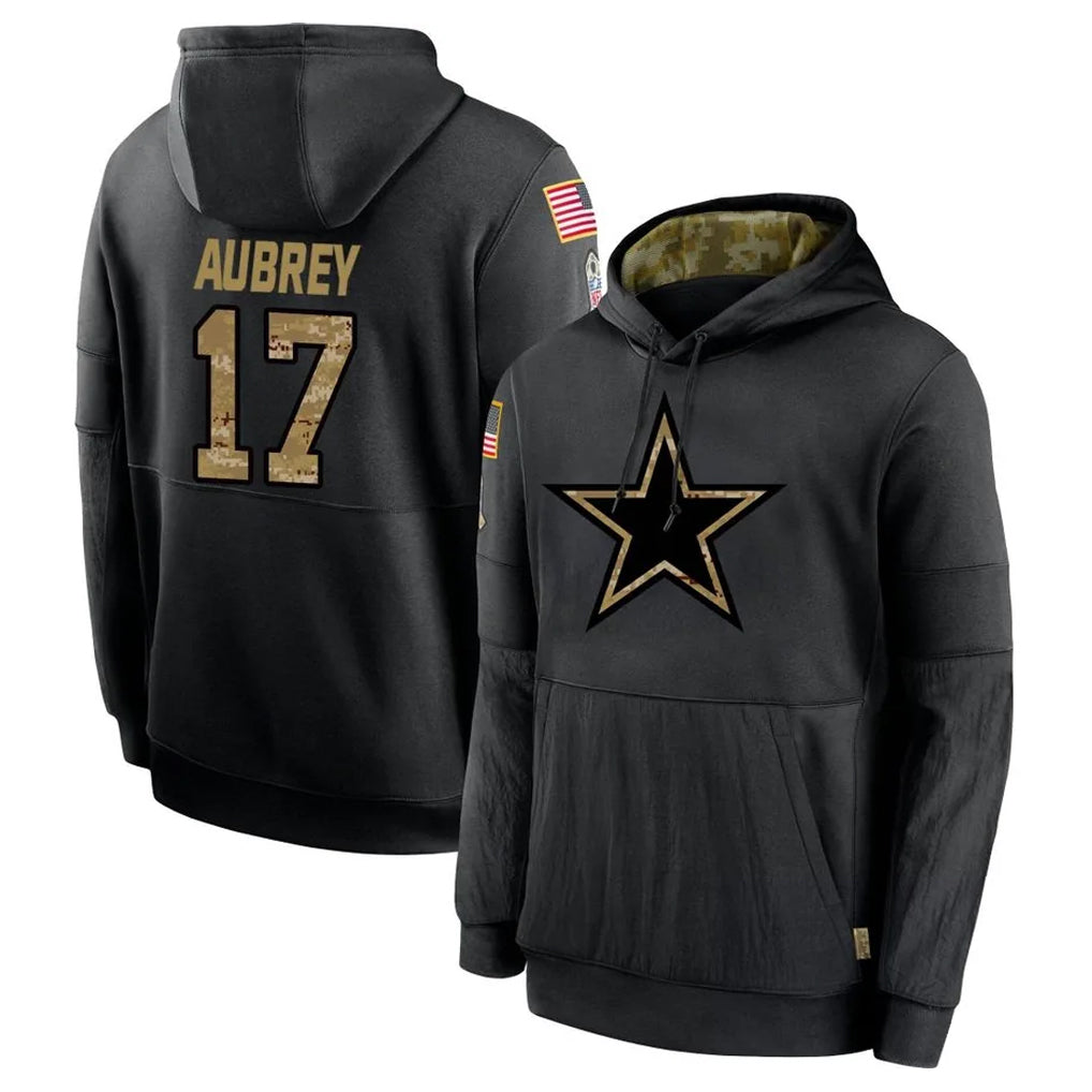 D.Cowboys #17 Brandon Aubrey Player Black Salute to Service Pullover Hoodies Limited Edoa Stitched Jerseys