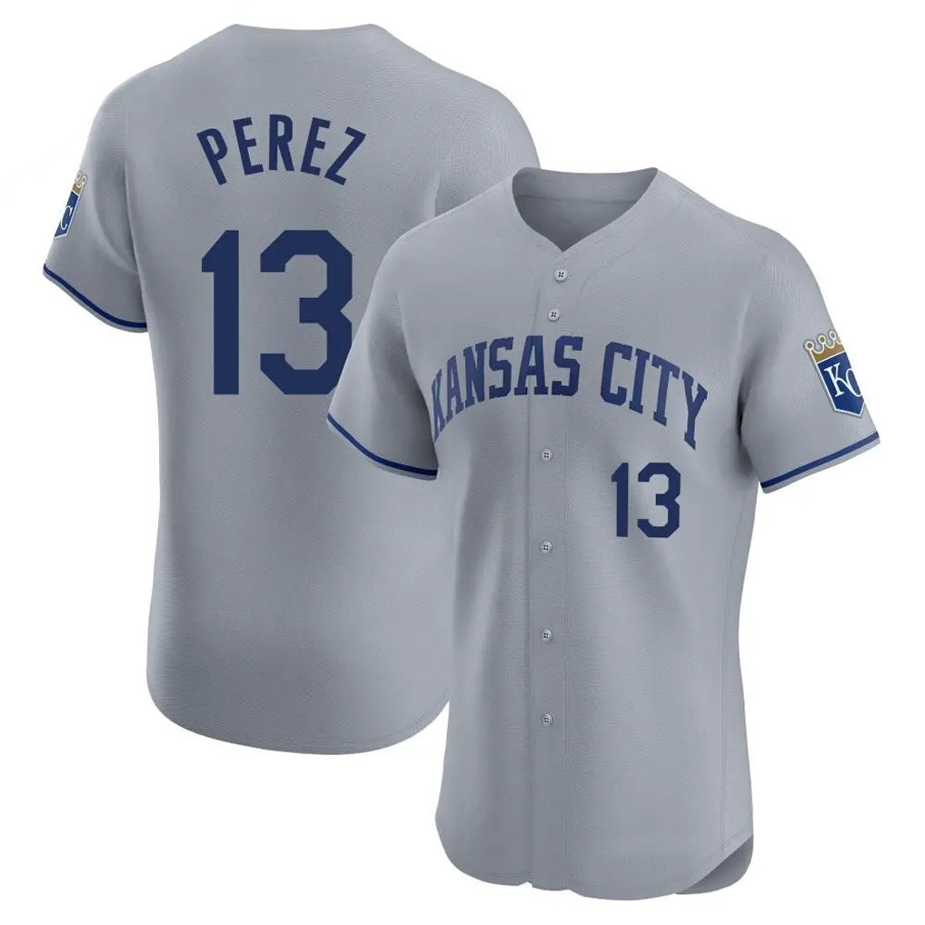KC.Royals #13 Salvador Perez Player Gray Limited Elite Home Edoa Stitched Jerseys