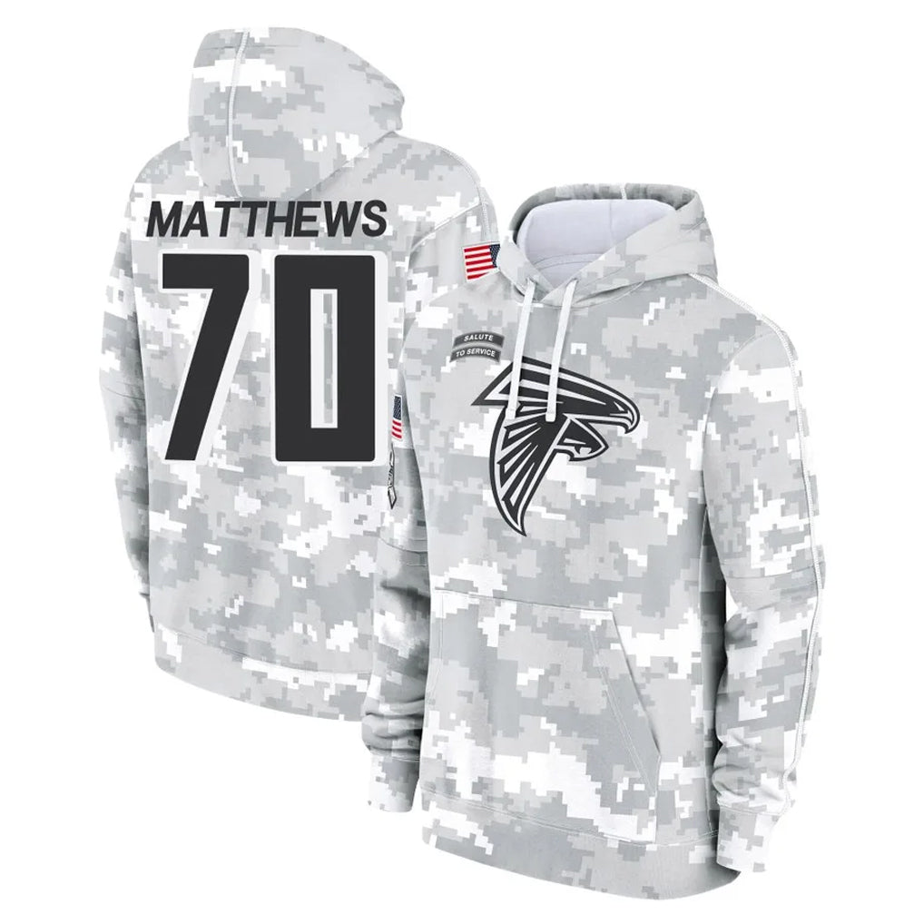 A.Falcons #70 Jake Matthews Player Arctic Camo Salute to Service Limited Hoodie Edoa Stitched Jerseys