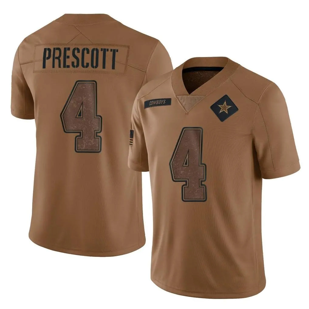 D.Cowboys #4 Dak Prescott Player Brown Salute to Service Limited Home Game Edoa Stitched Jerseys