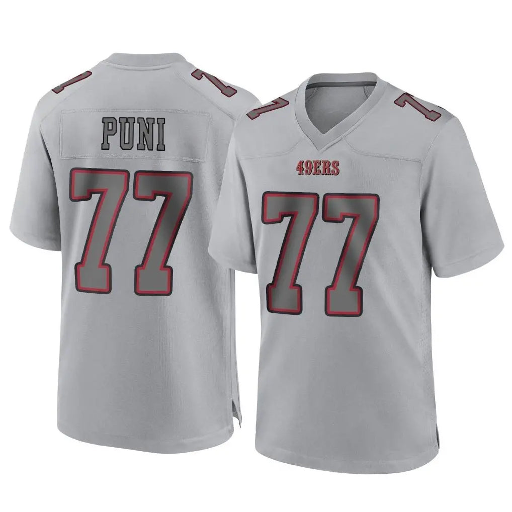 SF.49ers #77 Dominick Puni Player Gray Atmosphere Fashion Home Game Edoa Stitched Jerseys
