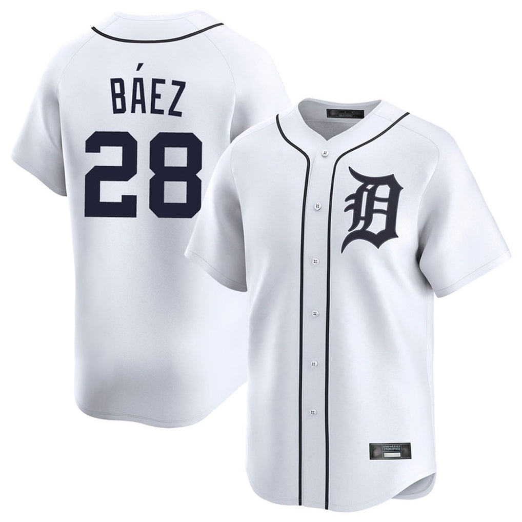 D.Tigers #28 Javier B¨¢ez Player White Home Limited Edoa Stitched Jerseys