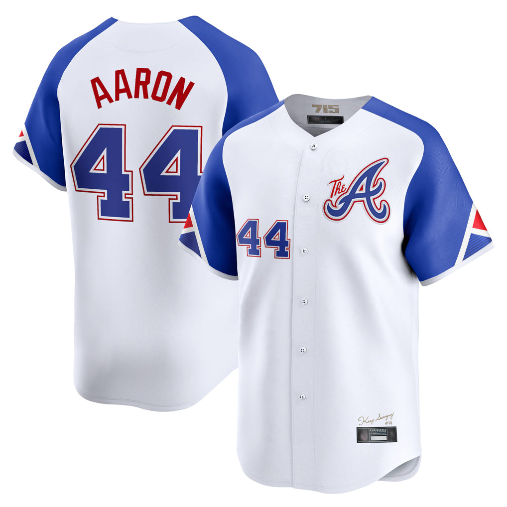 A.Braves #44 Hank Aaron Player White City Connect Limited Home Game Edoa Stitched Jerseys