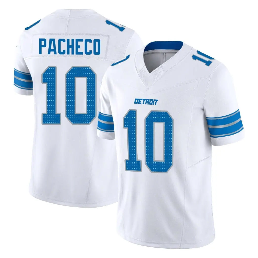 D.Lions #10 Isiah Pacheco Player White Limited Vapor F.U.S.E. Alternate Home Game Edoa Stitched Jerseys