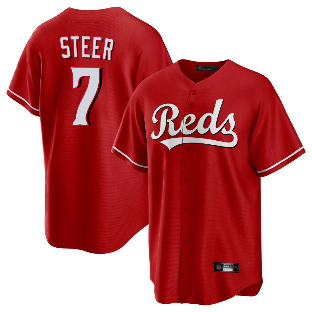 C.Reds #7 Spencer Steer Player Red Home Game Edoa Stitched Jerseys
