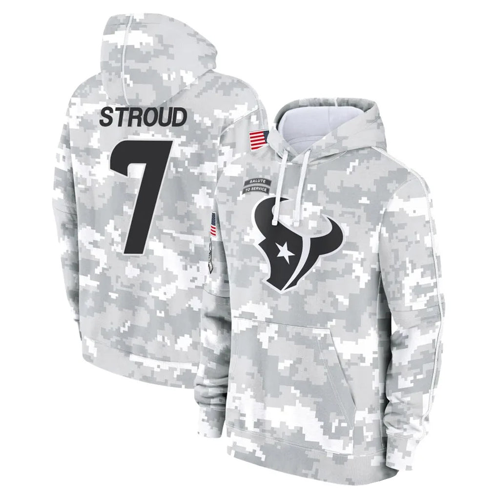 H.Texans #7 CJ Stroud Player Arctic Camo Salute to Service Hoodies Limited Game Edoa Stitched Jerseys