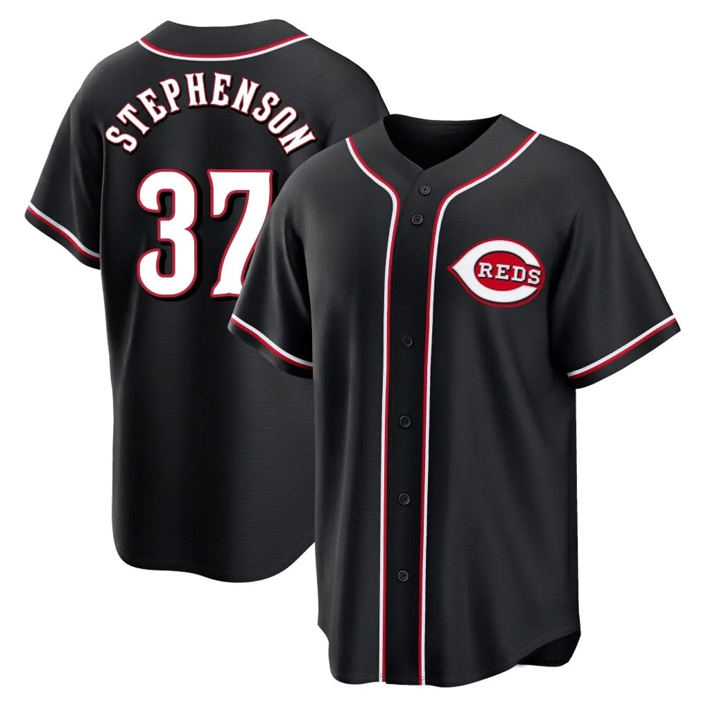 C.Reds #37 Tyler Stephenson Player Black Fashion Out Home Game Edoa Stitched Jerseys