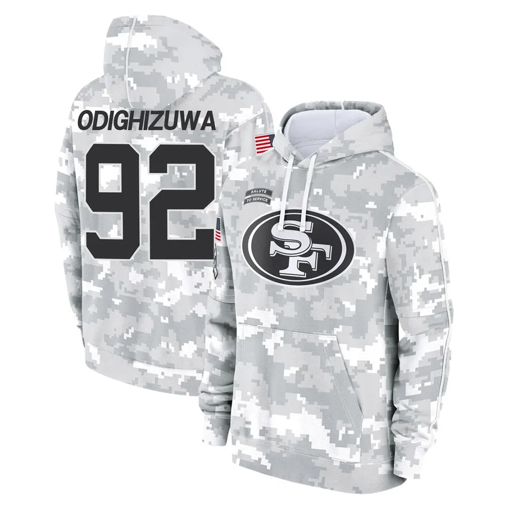 SF.49ers #92 Osa Odighizuwa Player Arctic Camo Limited Salute to Service Pullover Hoodies Game Edoa Stitched Jerseys