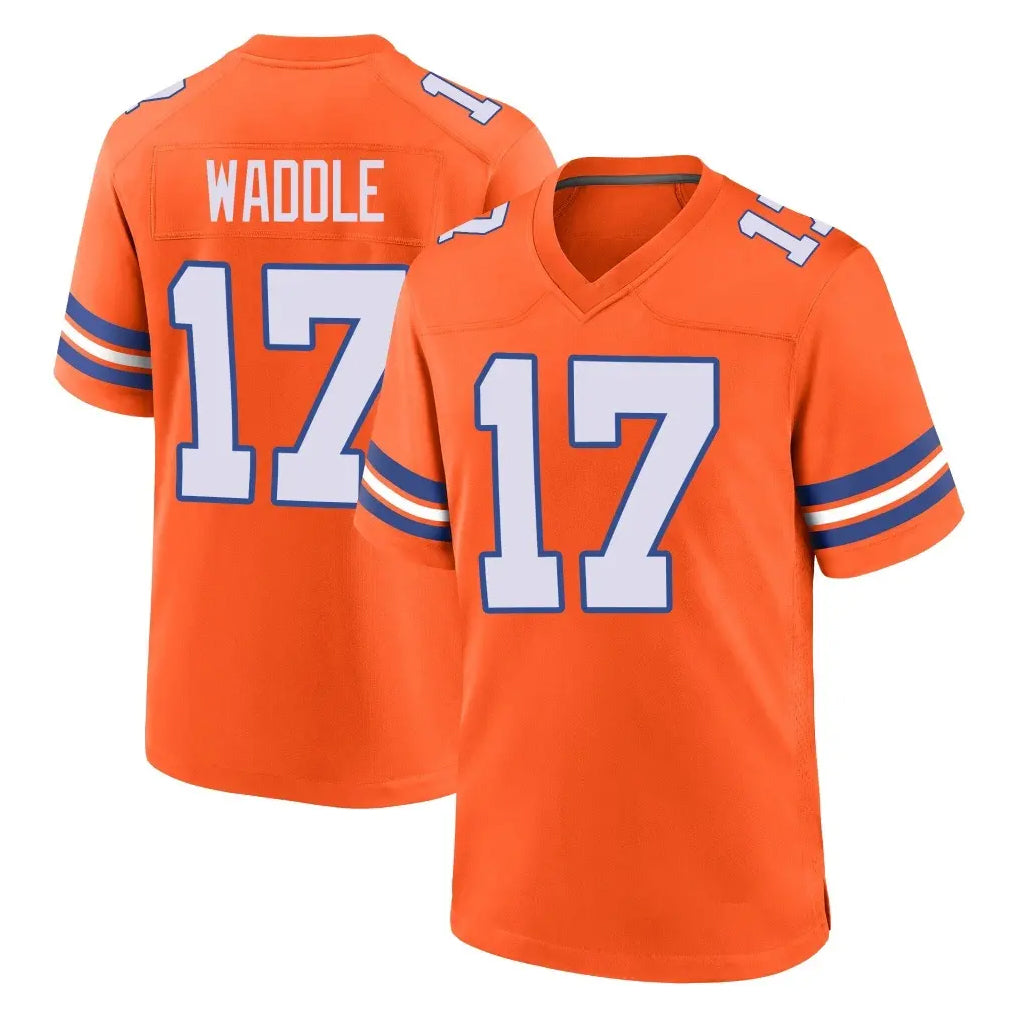 D.Broncos #17 Jaylen Waddle Player Orange Alternate Collection Throwback Game Edoa Stitched Jerseys